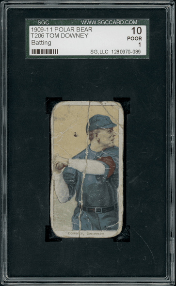 1909-11 T206 Tom Downey Batting Polar Bear SGC 1 front of card