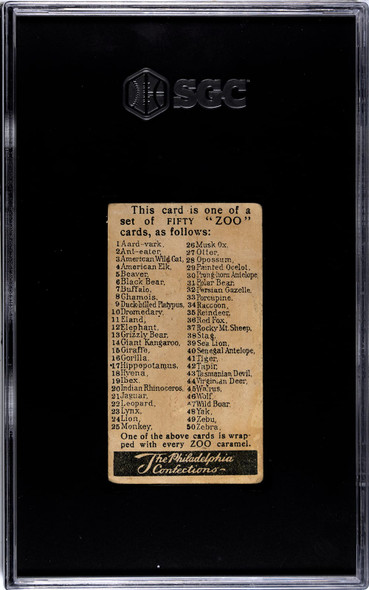 1910 E29 Philadelphia Caramel Monkey Zoo Cards SGC 1.5 back of card