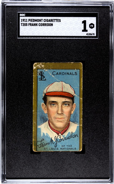 1911 T205 Frank Corridon Piedmont SGC 1 front of card