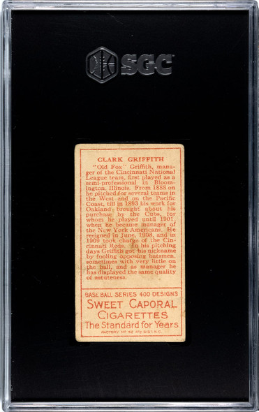 1911 T205 Clark Griffith Sweet Caporal SGC 3 back of card