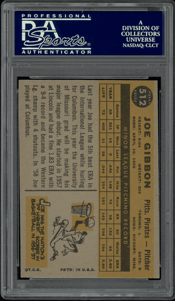 1960 Topps Joe Gibbon #512 PSA 6 back of card