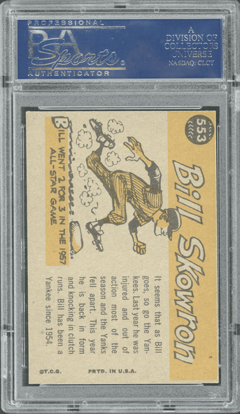 1960 Topps Bill Skowron All Star #553 PSA Authentic Auto back of card