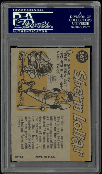 1960 Topps Sherm Lollar All Star #567 PSA 5pt5 back of card