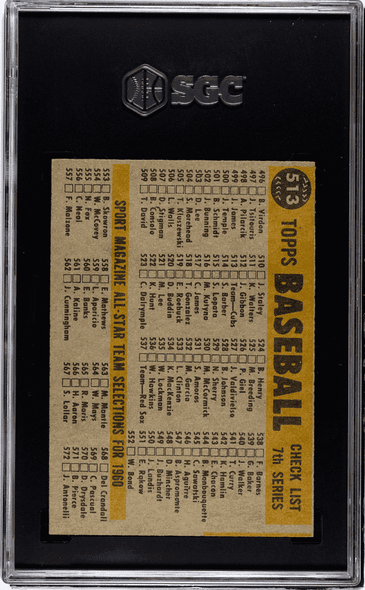 1960 Topps Chicago Cubs #513 SGC 6 back of card