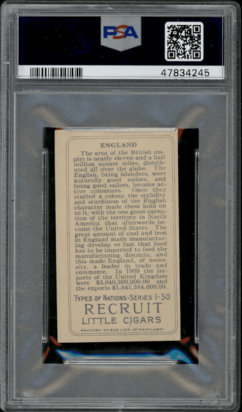 1911 T113 England Recruit Little Cigars PSA 4 back of card