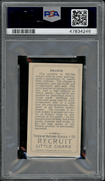 1911 T113 France Recruit Little Cigars PSA 4.5 back of card
