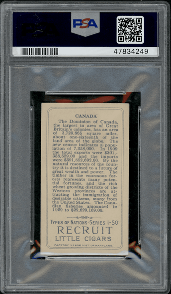 1911 T113 Canada Recruit Little Cigars PSA 6 back of card