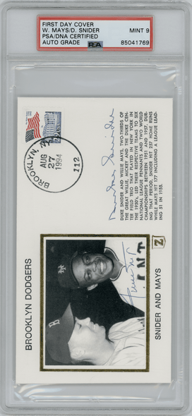 WIllie Mays & Duke Snider Autgraphed First Day Cover PSA A front of card