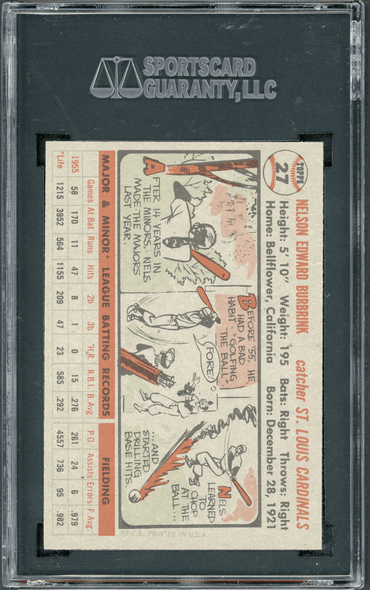 1956 Topps Nelson Burbrink #27 SGC 8 back of card