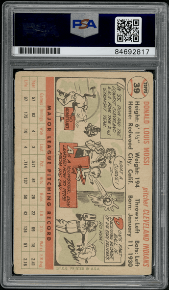 1956 Topps Don Mossi #39 PSA Authentic Auto back of card