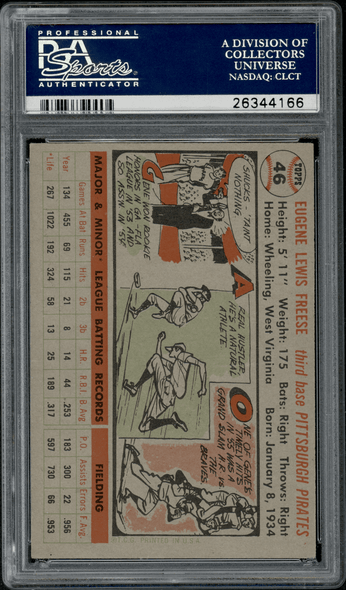 1956 Topps Gene Freese Gray Back #46 PSA 7 back of card