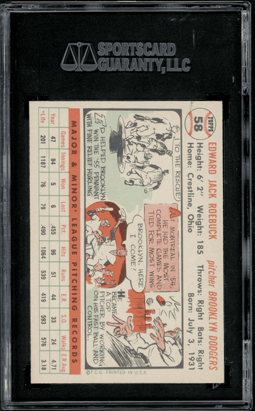 1956 Topps Ed Roebuck White Back #58 SGC 8 back of card