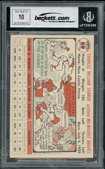 1956 Topps Chuck Tanner #69 BGS Authentic Auto back of card