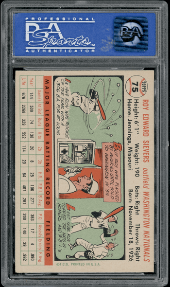 1956 Topps Roy Sievers #75 PSA 7 back of card
