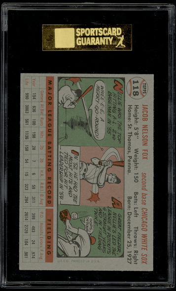 1956 Topps Nellie Fox #118 SGC 7 back of card