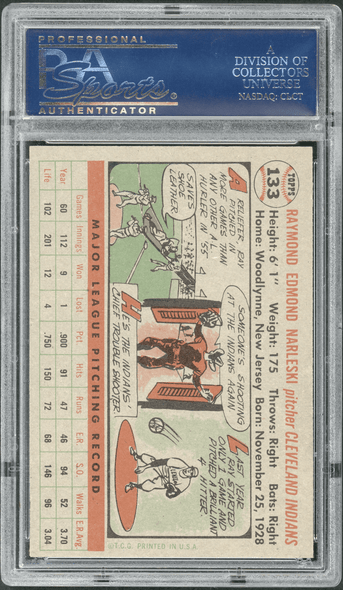 1956 Topps Ray Narleski Gray Back #133 PSA 7 back of card