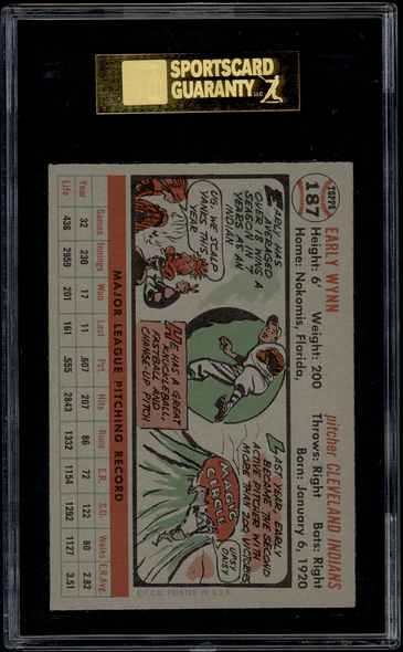 1956 Topps Early Wynn #187 SGC 7 back of card