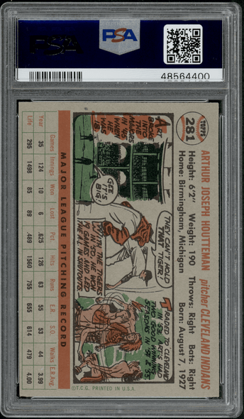 1956 Topps Art Houtteman #281 PSA 7 back of card