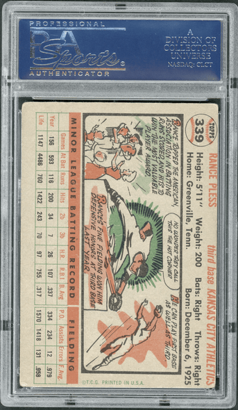 1956 Topps Rance Pless #339 PSA Auto 9 back of card