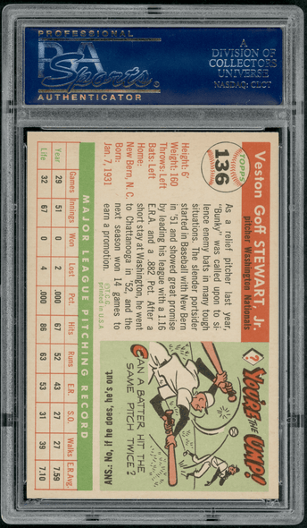 1955 Topps Bunky Stewart #136 PSA 7 back of card