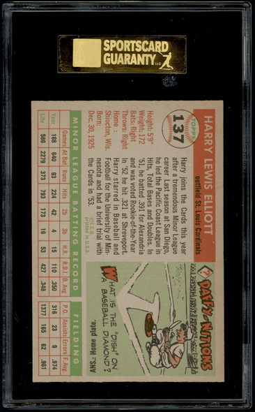 1955 Topps Harry Elliott #137 SGC 7 back of card