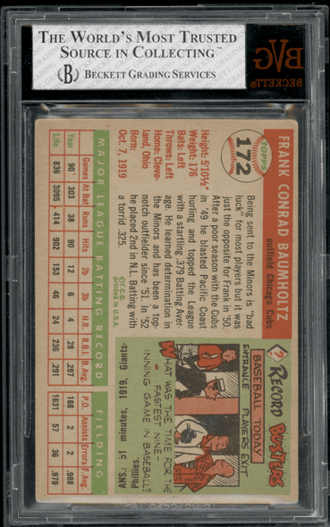 1955 Topps Frank Baumholtz #172 BVG Authentic Auto back of card