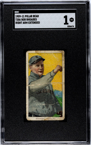 1909 T206 Bob Rhoades Right Arm Extended Polar Bear SGC 1 front of card