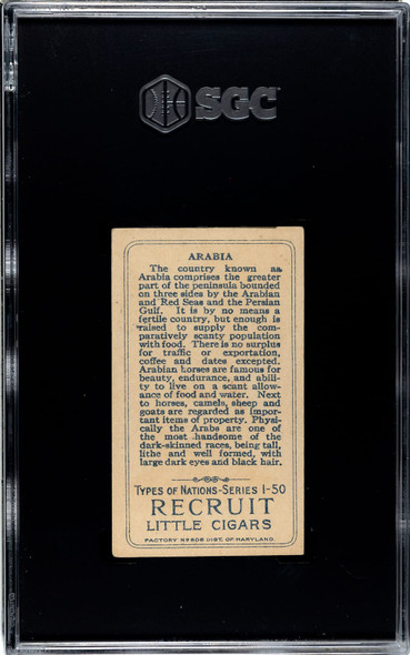 1910 T113 Types of All Nations Arabia Recruit Little Cigars SGC 3 back of card