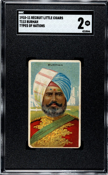 1910 T113 Types of All Nations Burmah Recruit Little Cigars SGC 2 front of card
