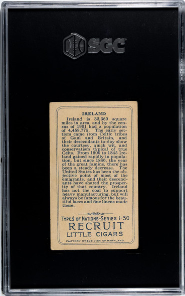1910 T113 Types of All Nations Ireland Recruit Little Cigars SGC 3.5 back of card