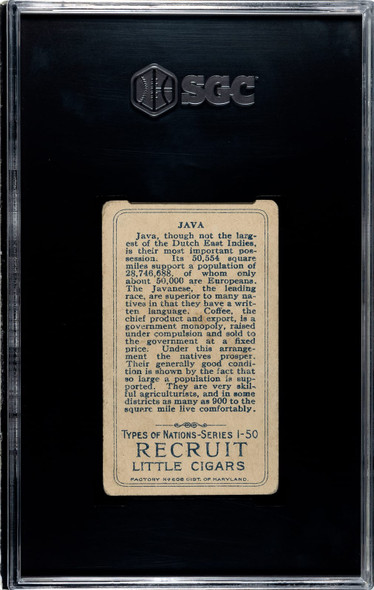 1910 T113 Types of All Nations Java Recruit Little Cigars SGC 2.5 back of card