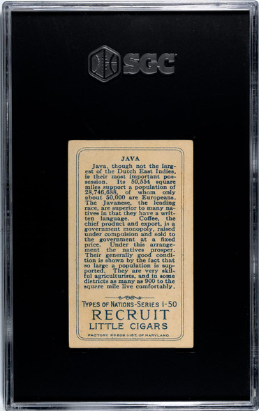 1910 T113 Types of All Nations Java Recruit Little Cigars SGC 3 back of card