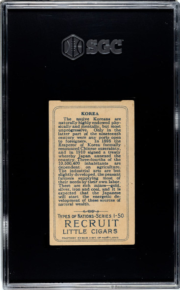 1910 T113 Types of All Nations Korea Recruit Little Cigars SGC 4 back of card
