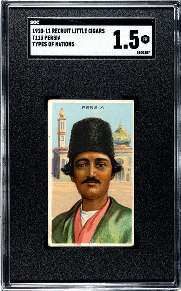 1910 T113 Types of All Nations Persia Recruit Little Cigars SGC 1.5 front of card