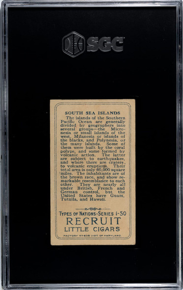 1910 T113 Types of All Nations South Sea Islands Recruit Little Cigars SGC 4.5 back of card