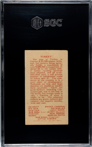 1910 T113 Types of All Nations Turkey Sub Rosa Little Cigars SGC 3 back of card