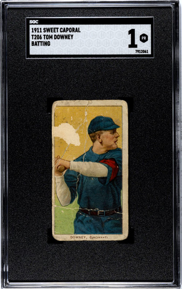 1911 T206 Tom Downey Batting Sweet Caporal 350-460 SGC 1 front of card