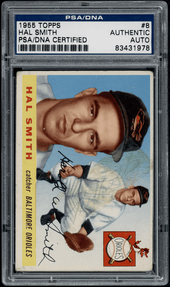 1955 Topps Hal Smith #8 PSA Authentic Auto front of card
