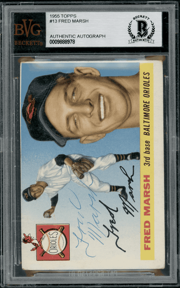 1955 Topps Fred Marsh #13 BVG Authentic Auto front of card