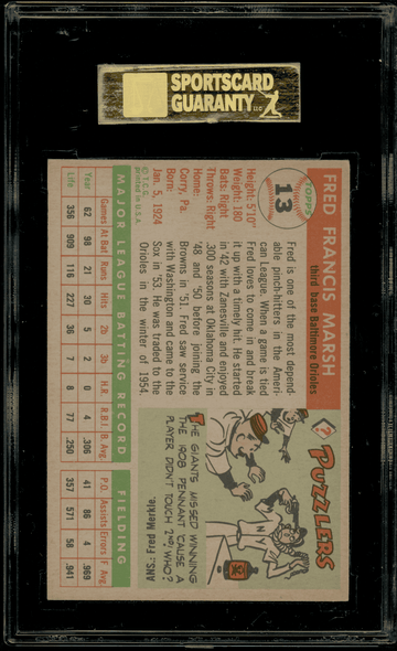 1955 Topps Fred Marsh #13 SGC 6 back of card