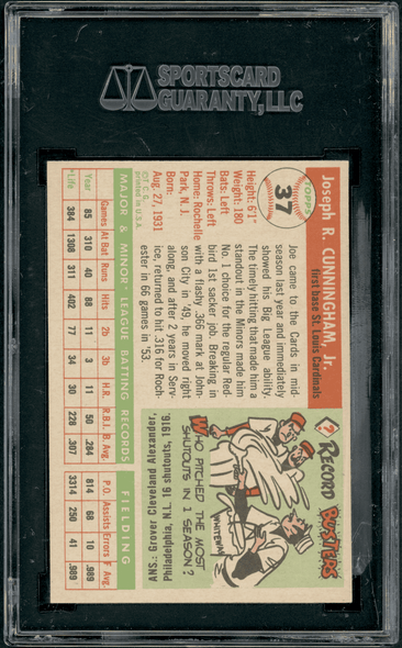 1955 Topps Joe Cunningham #37 SGC 7 back of card