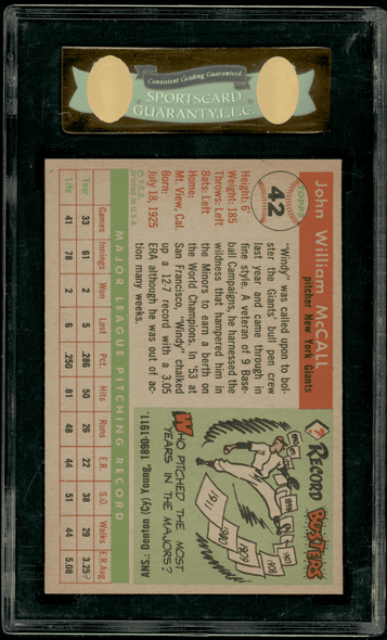 1955 Topps John Windy McCall #42 SGC 7 back of card