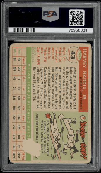 1955 Topps Harvey Haddix #43 PSA Authentic Auto back of card