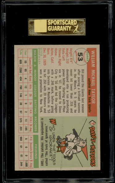 1955 Topps Bill Taylor #53 SGC 7 back of card