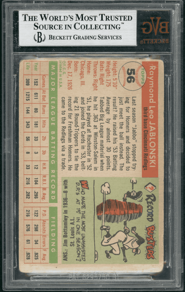 1955 Topps Ray Jablonski #56 BVG Authentic Auto back of card
