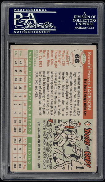 1955 Topps Ron Jackson #66 PSA Authentic Auto back of card
