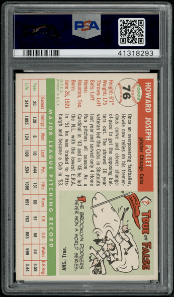 1955 Topps Howie Pollet #76 PSA 7.5 back of card