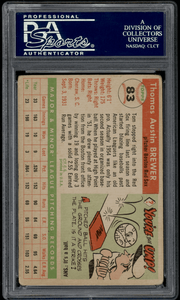 1955 Topps Tom Brewer #83 PSA Authentic Auto back of card