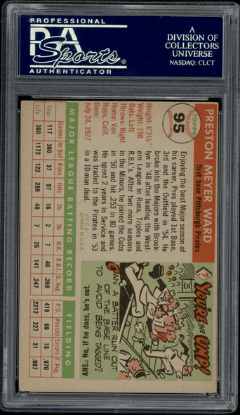 1955 Topps Preston Ward #95 PSA Authentic Auto back of card