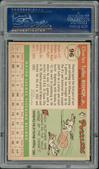 1955 Topps Charlie Bishop #96 PSA 7 back of card